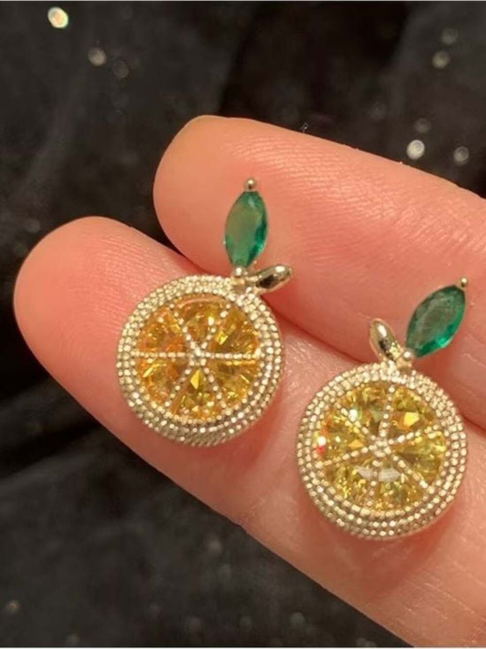Citrus Drop Earrings with Yellow and Green Crystal Accents